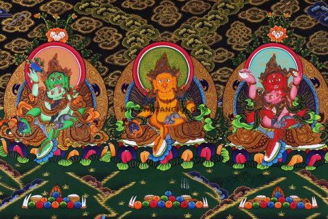 编号138-145181：彩绘唐卡-黄财神·五方财神（40*100CM左右）