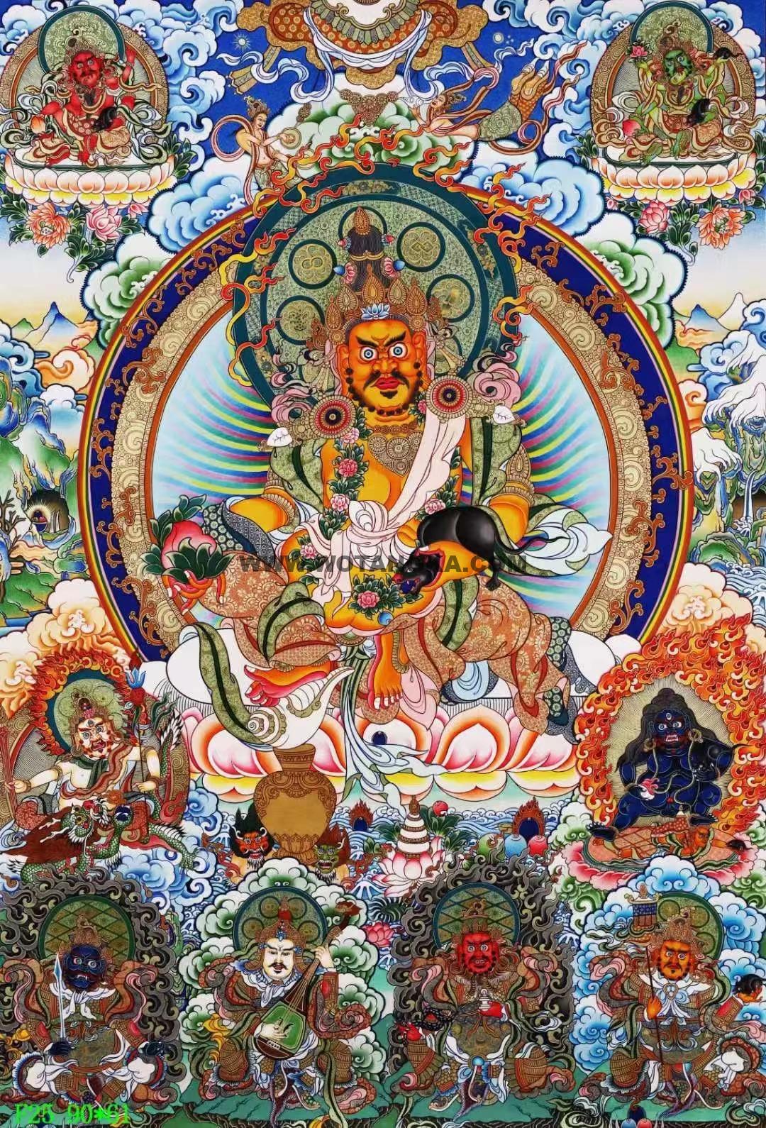 编号138-175664:彩绘唐卡-黄财神·五方财神·四大天王(90*61CM左右)