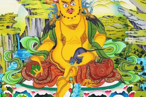 编号138-195491：彩绘唐卡-黄财神·五方财神（73*47CM左右）