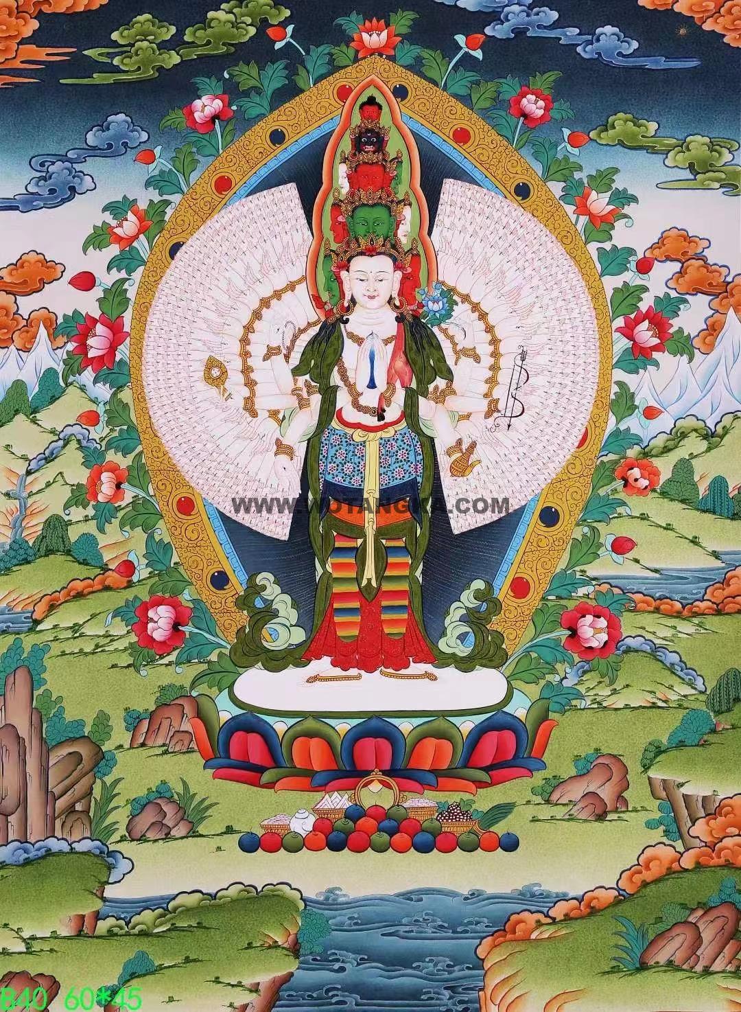 编号138-213592:彩绘唐卡-千手观音·三怙主(60*45CM左右)