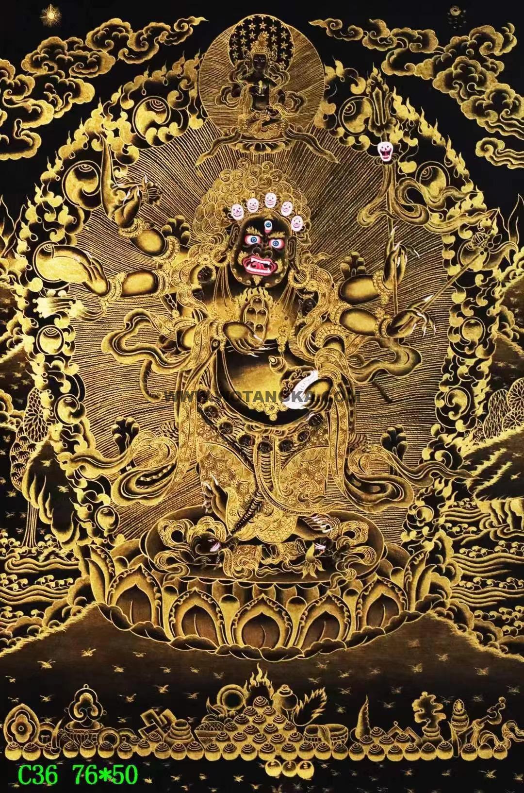 编号138-230467：黑金唐卡-白六臂玛哈嘎拉（76*50CM左右）