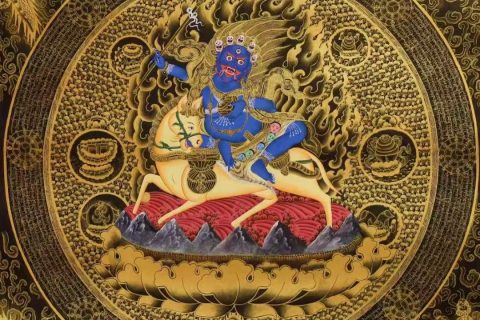 编号138-236283：黑金唐卡-吉祥天母坛城（70*70CM左右）