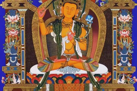 编号138-248338：彩绘唐卡-文殊菩萨（76*55CM左右）