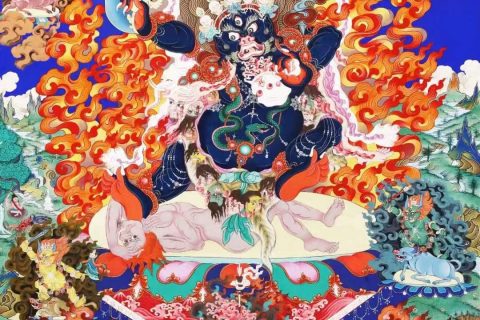 编号138-259844：彩绘唐卡-二臂玛哈嘎拉（80*52CM左右）