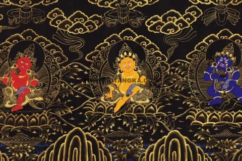 编号138-306989：黑金唐卡-五方财神（69*260CM左右）