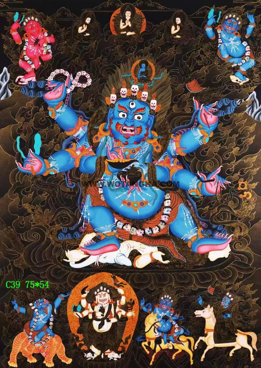 编号138-460043:黑金唐卡-六臂玛哈嘎拉(75*54CM左右)