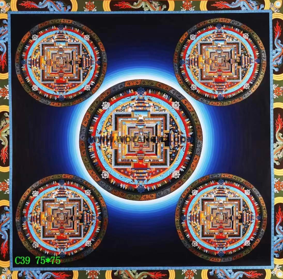 编号138-474833：彩绘唐卡-五方时轮金刚坛城（75*75CM左右）