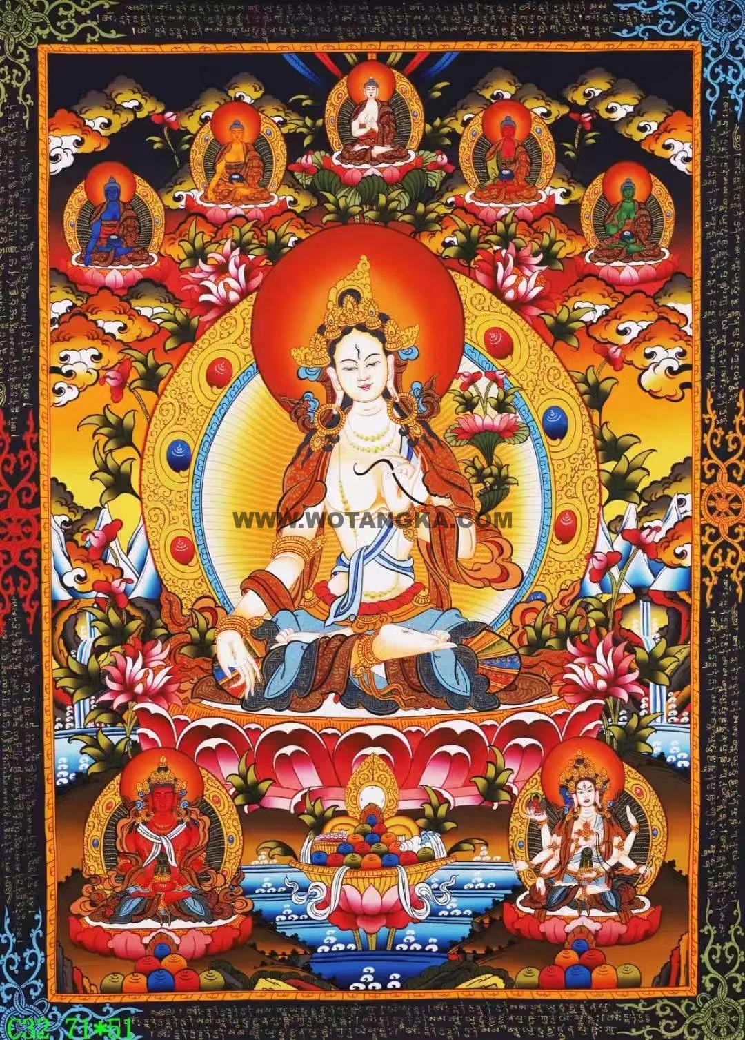 编号138-506294:彩绘唐卡-白度母·长寿三尊(71*51CM左右)