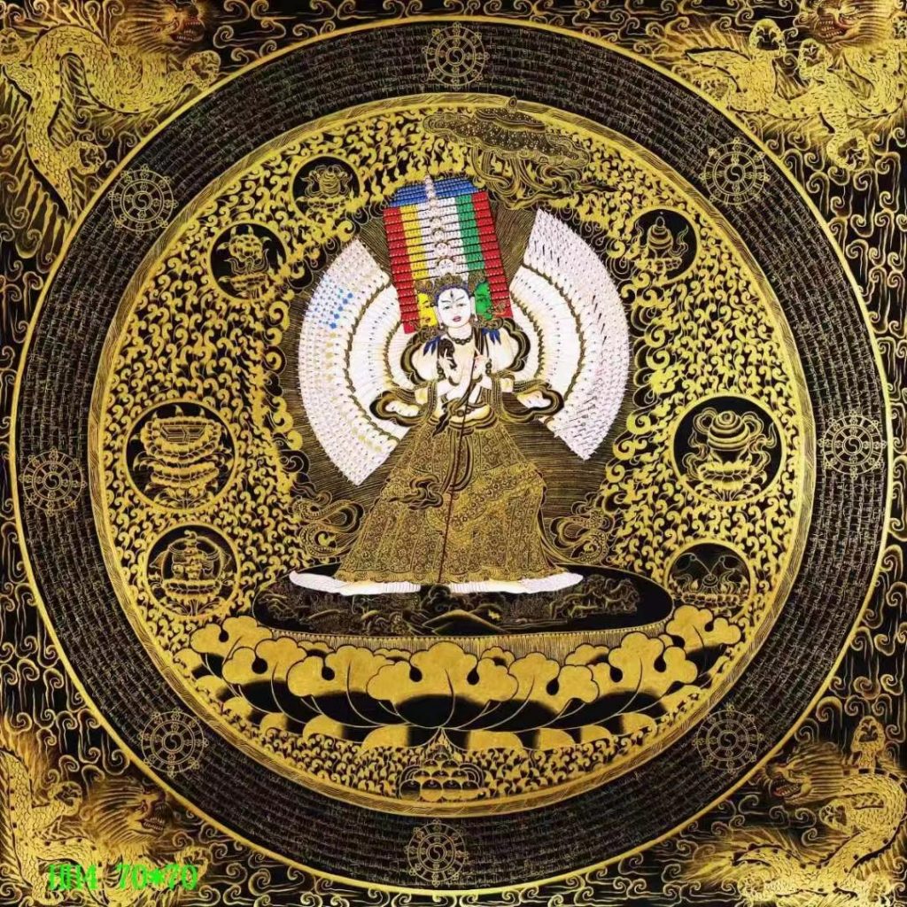 编号138-510796：黑金唐卡-大白伞盖佛母坛城（70*70CM左右）