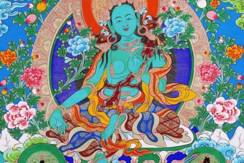编号138-588309：彩绘唐卡-绿度母（79*58CM左右）