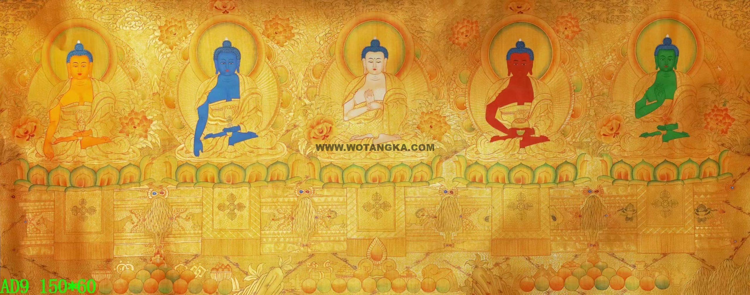 编号138-595182:黄金唐卡-五方佛(60*150CM左右)