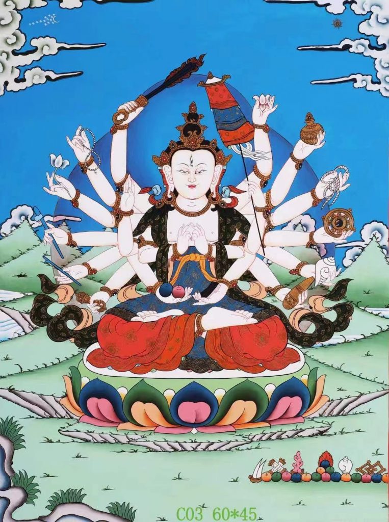 编号138-674325：彩绘唐卡-准提佛母（60*45CM左右）