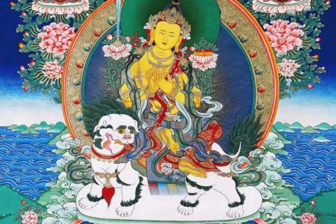 编号138-676547：彩绘唐卡-文殊菩萨·五部文殊（112*81CM左右）