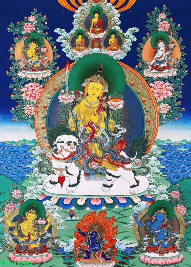编号138-676547：彩绘唐卡-文殊菩萨·五部文殊（112*81CM左右）