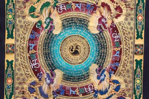 编号138-799906：彩绘唐卡-六字真言龙坛城（55*55CM左右）