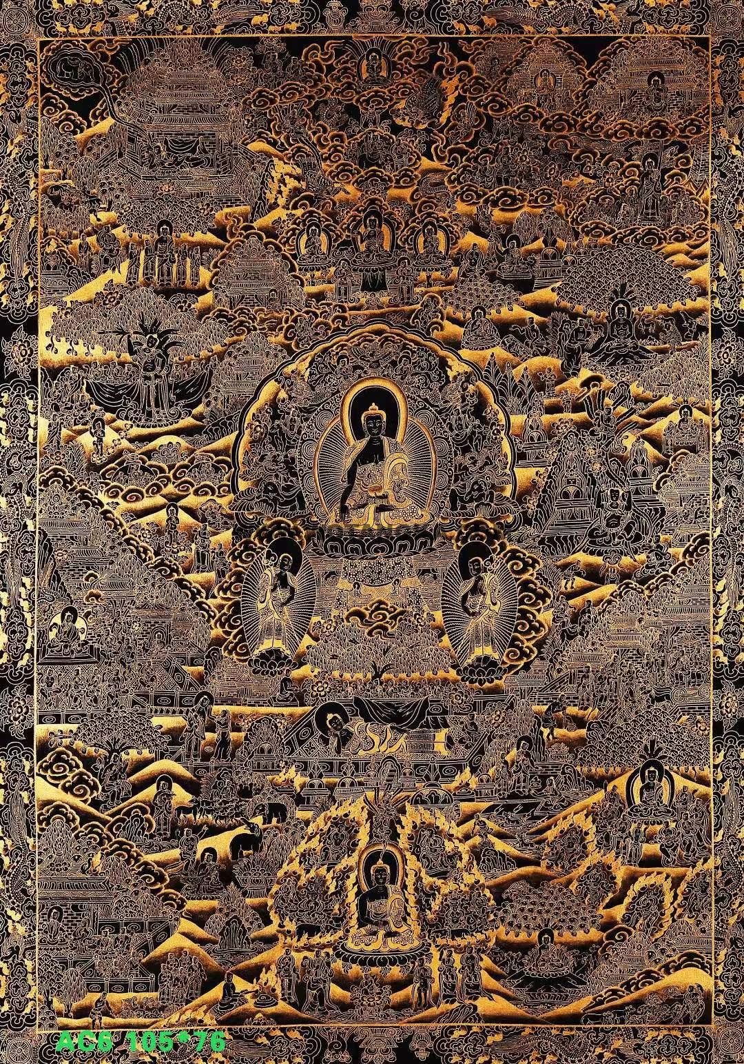 编号138-849356：黑金唐卡-释迦牟尼佛成道图（105*76CM左右）