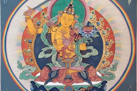 编号188-213819：彩绘唐卡-文殊菩萨（60*45CM左右）