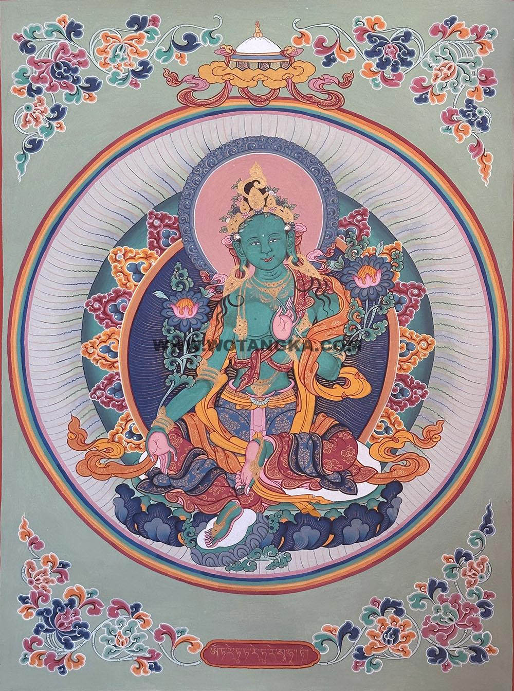 编号188-223836:彩绘唐卡-绿度母(60*45CM左右)