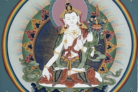 编号188-327010：彩绘唐卡-白文殊菩萨（60*45CM左右）