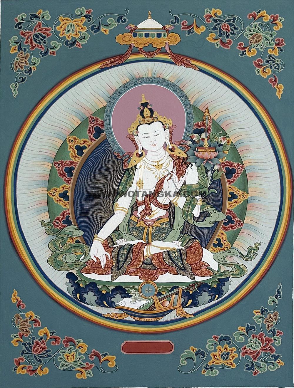 编号188-327010:彩绘唐卡-白文殊菩萨(60*45CM左右)