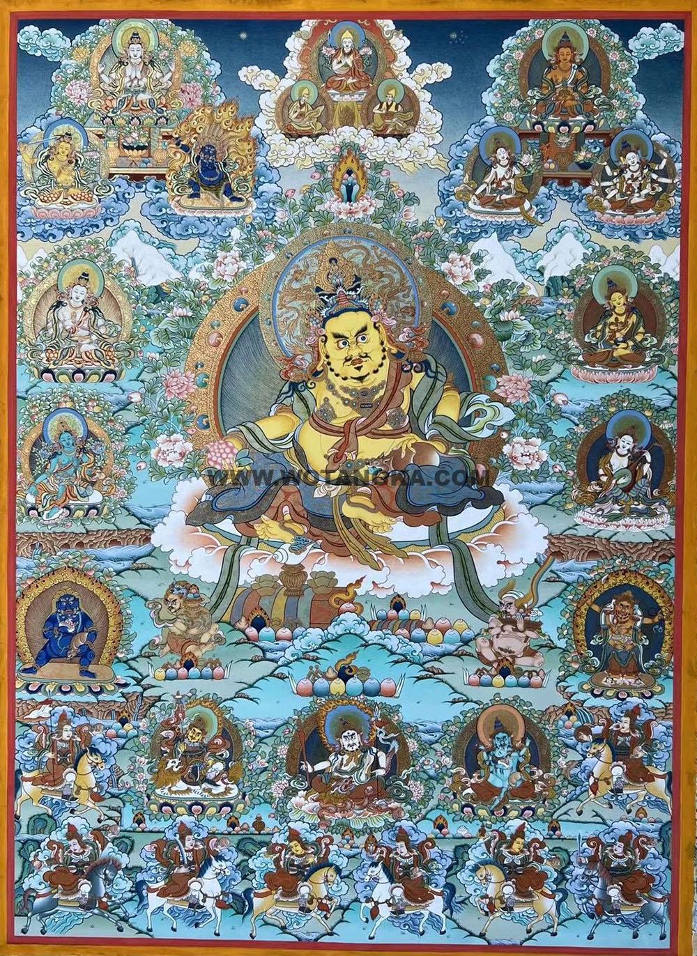 热贡-尼玛顿珠·画院：彩绘唐卡-黄财神·五方财神（150*105CM左右）