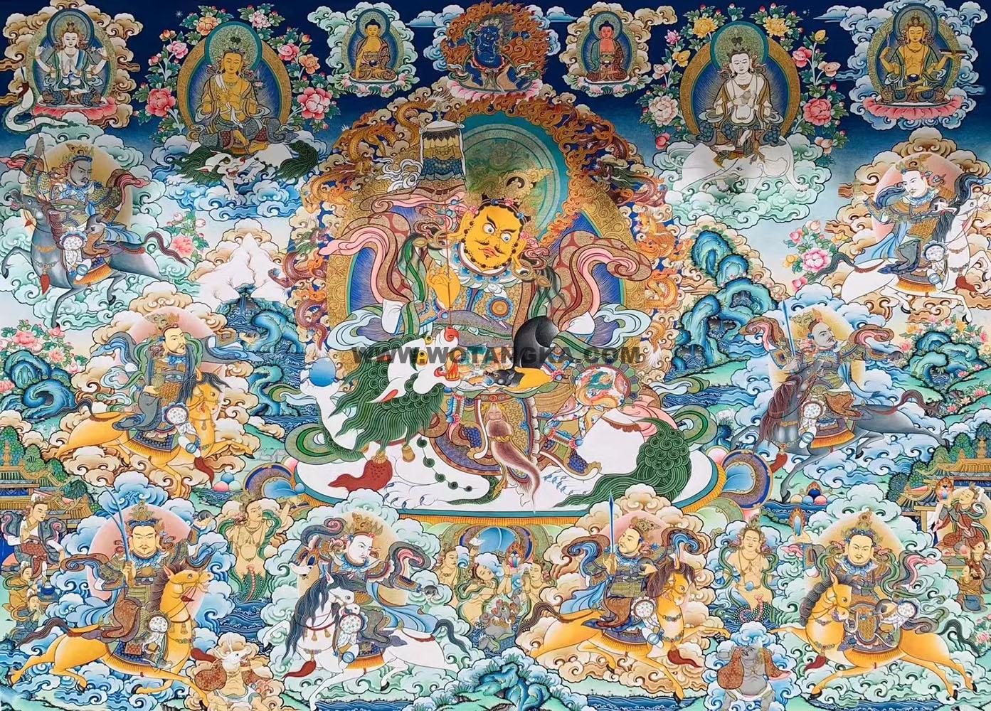 热贡-东智加·画院：彩绘唐卡-财宝天王·八马财神（120*230CM左右）