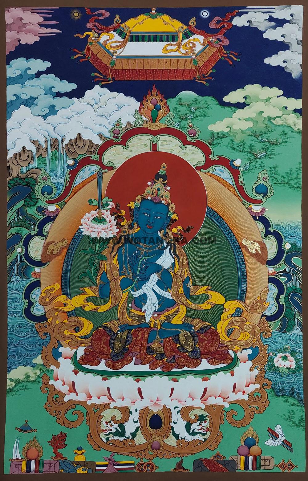 热贡-尼玛顿珠·画院：彩绘唐卡-黑文殊菩萨（80*55CM左右）