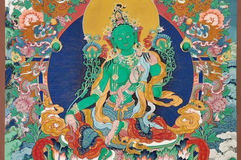 编号188-611310：彩绘唐卡-绿度母（80*55CM左右）