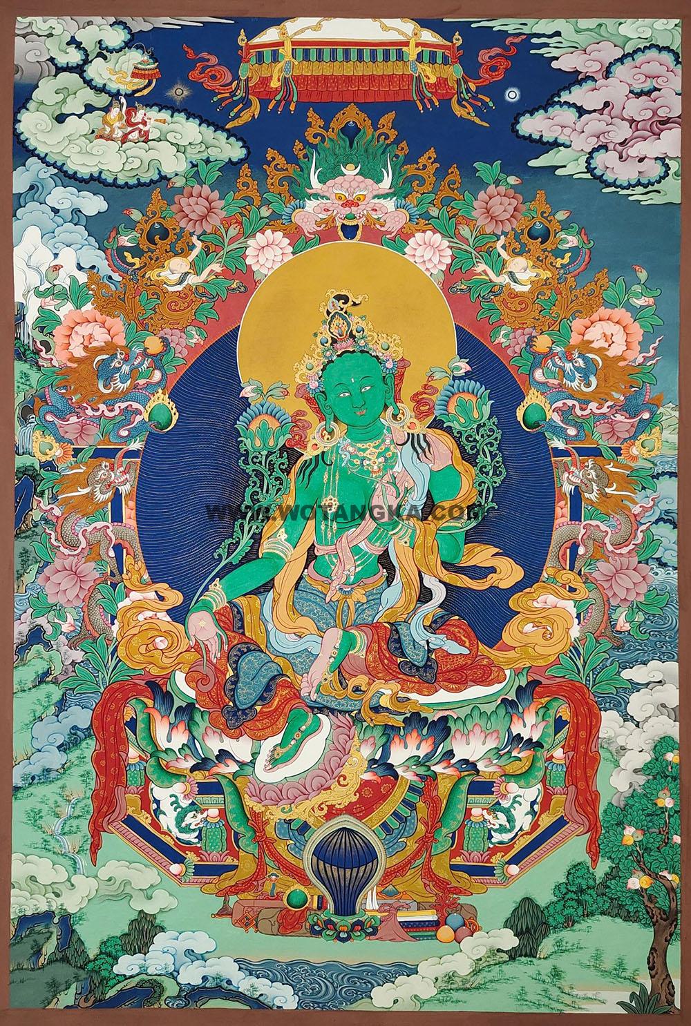 热贡-尼玛顿珠·画院:彩绘唐卡-绿度母(80*55CM左右)