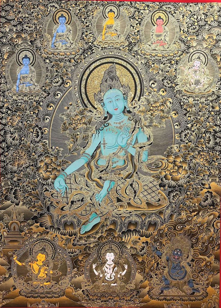 编号188-809380：黑金唐卡-绿度母（100*70CM左右）