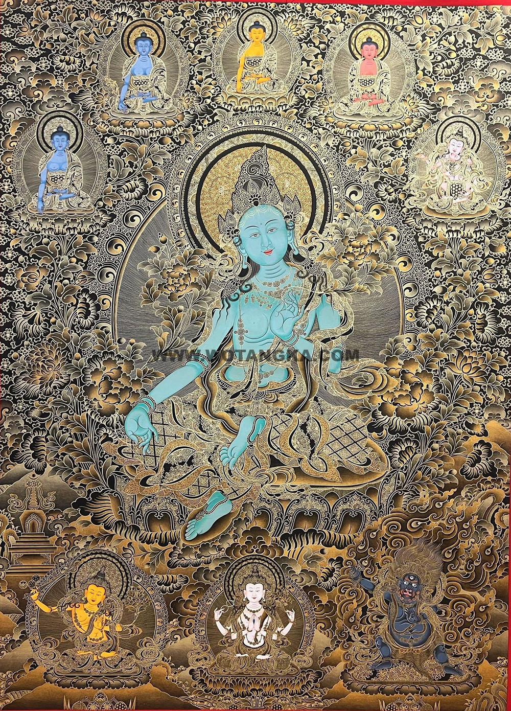 编号188-809380:黑金唐卡-绿度母(100*70CM左右)