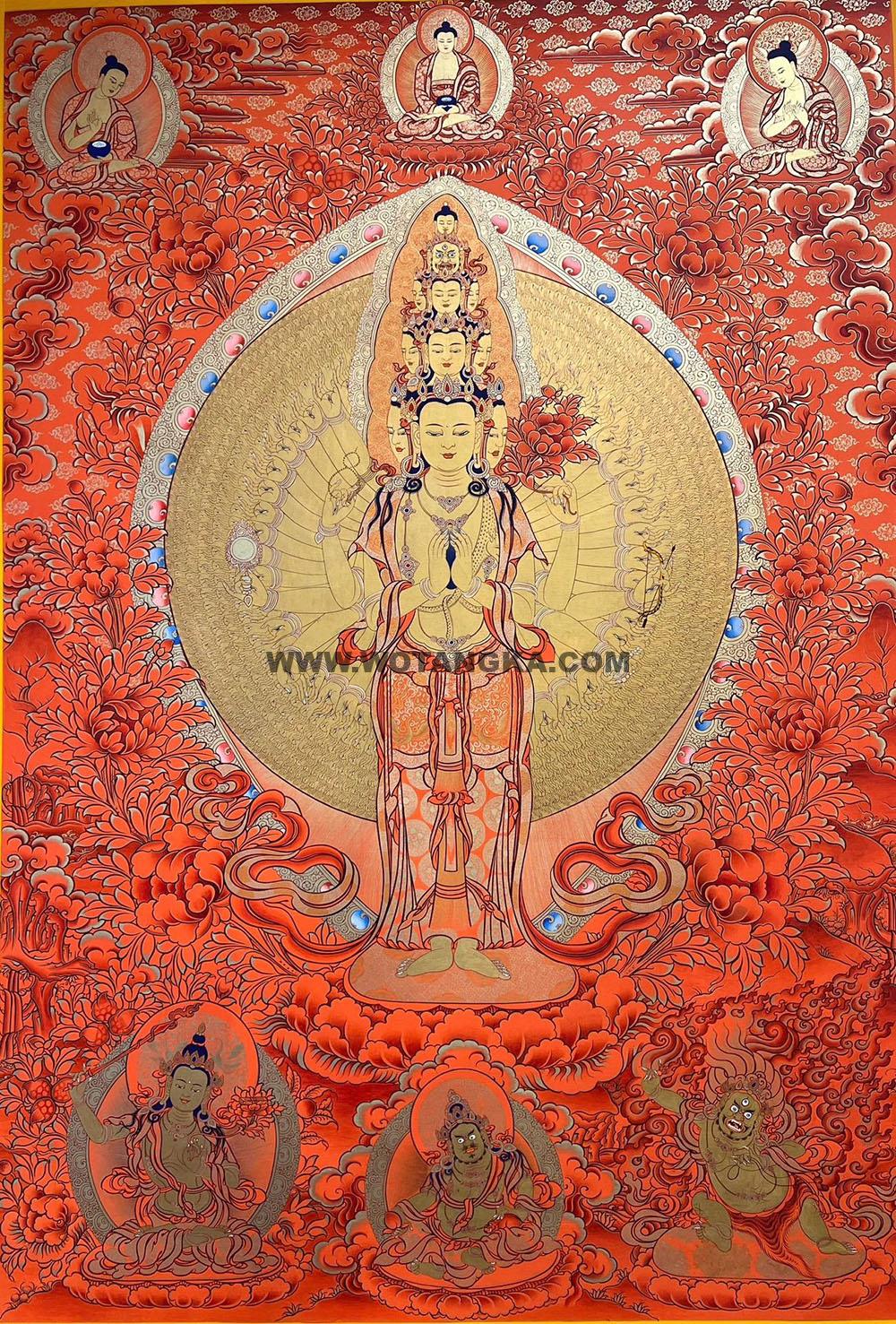 热贡-多杰才旦·画院:红金唐卡-千手观音(100*70CM左右)