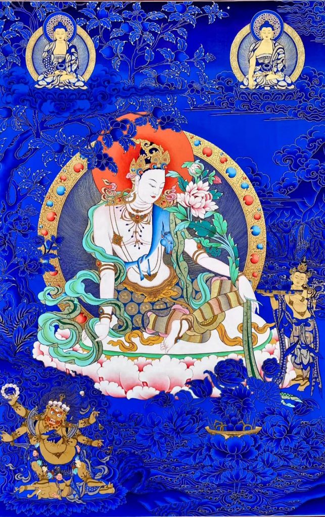 编号188-881320：蓝金唐卡-静息观音（80*50CM左右）
