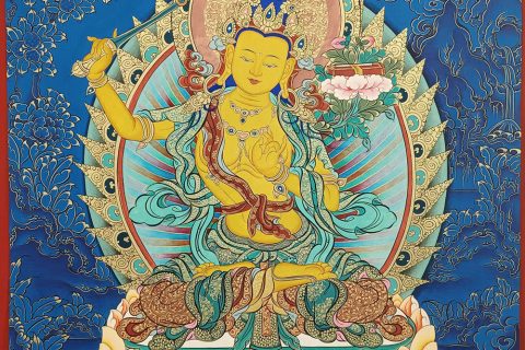 编号188-892909：蓝金唐卡-文殊菩萨（60*45CM左右）