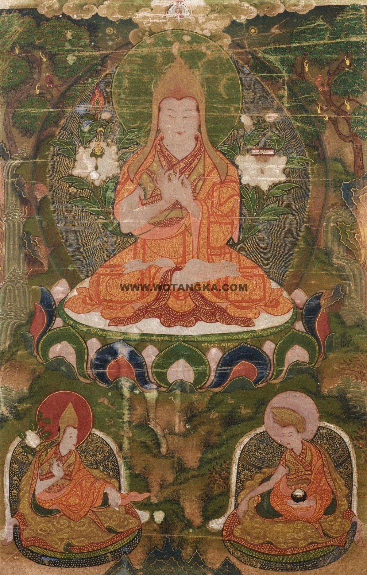 沃唐卡编号AC70922:宗喀巴大师·师徒三尊