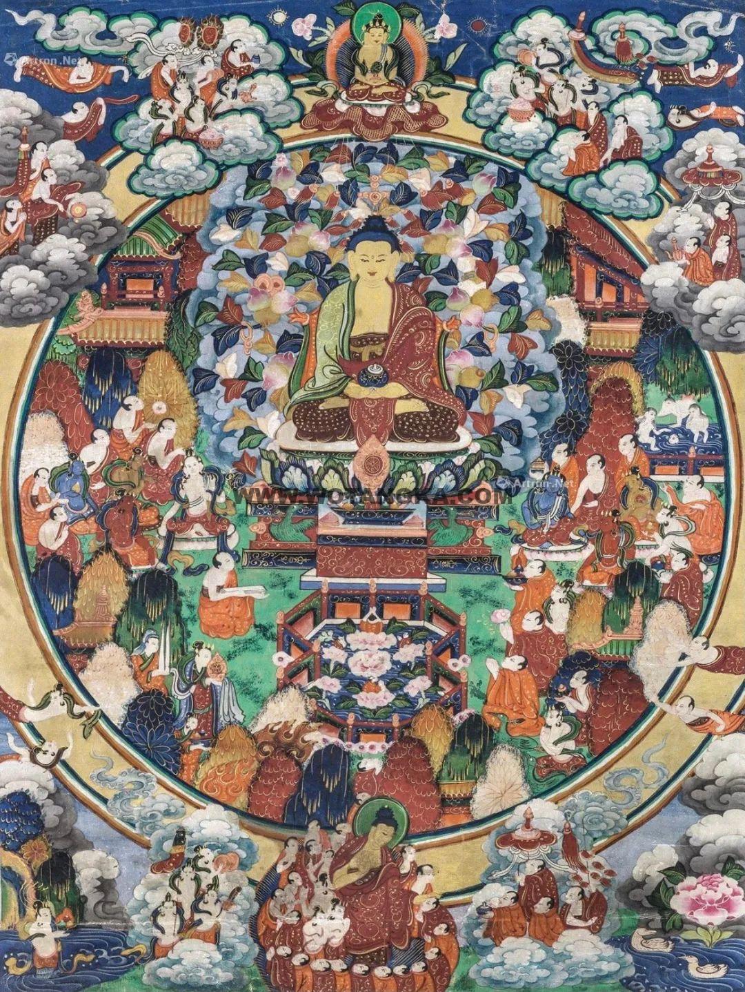 沃唐卡编号AC72424:阿弥陀佛·极乐世界