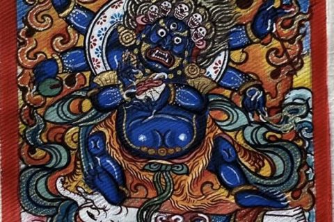 编号118-1195764：彩绘小唐卡-六臂玛哈嘎拉（长方形·5*4CM左右）