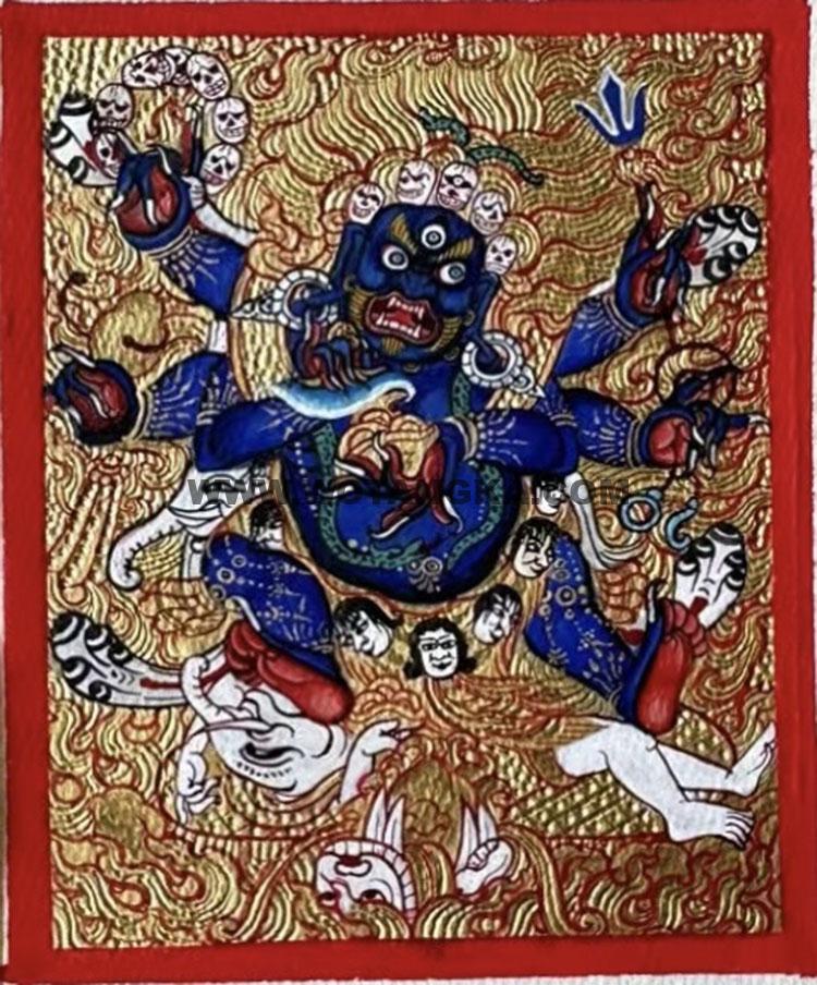 编号118-1369779：彩绘小唐卡-六臂玛哈嘎拉（长方形·5*4CM左右）