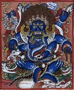 编号118-1624783：彩绘小唐卡-六臂玛哈嘎拉（长方形·5*4CM左右）