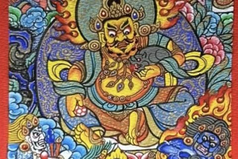 编号118-1706203：彩绘小唐卡-五方财神（长方形·5*4CM左右）