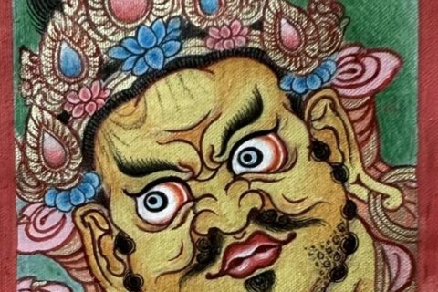 编号118-2014908：彩绘小唐卡-黄财神头像（长方形·5*4CM左右）
