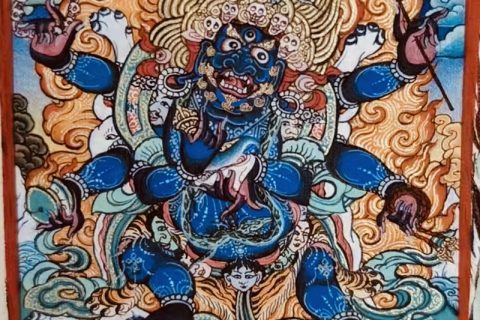 编号118-2159492：彩绘小唐卡-六臂玛哈嘎拉（长方形·5*4CM左右）