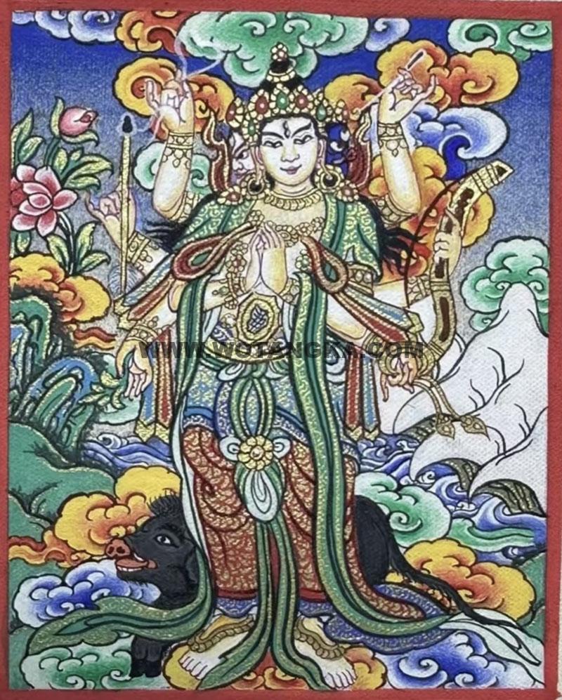 编号118-2181173：彩绘小唐卡-光明佛母·摩利支天（长方形·5*4CM左右）
