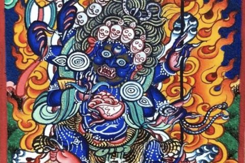 编号118-2341030：彩绘小唐卡-六臂玛哈嘎拉（长方形·5*4CM左右）