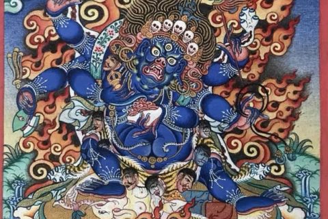 编号118-2501735：彩绘小唐卡-六臂玛哈嘎拉（长方形·5*4CM左右）