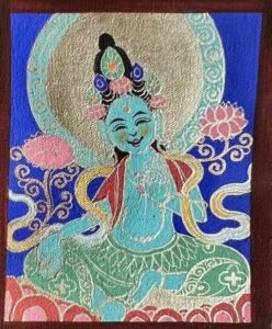 编号118-2692062:彩绘小唐卡-绿度母(长方形·5*4CM左右)
