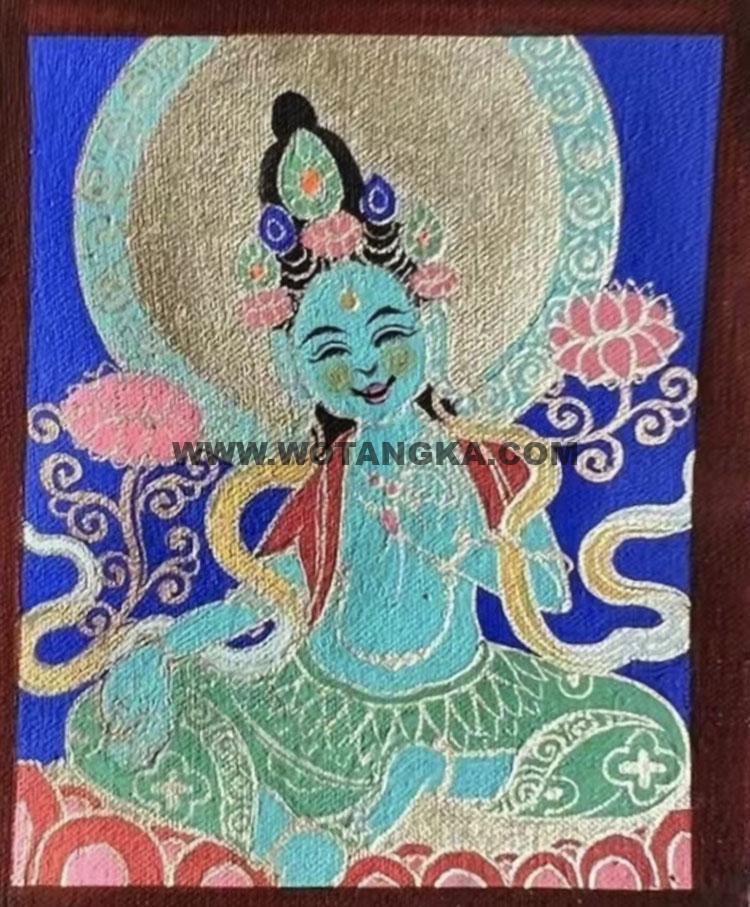编号118-2692062：彩绘小唐卡-绿度母（长方形·5*4CM左右）