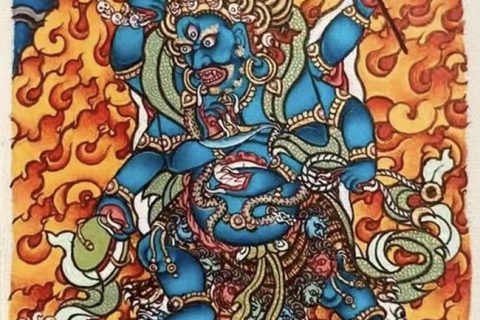 编号118-3377608：彩绘小唐卡-六臂玛哈嘎拉（长方形·5*4CM左右）