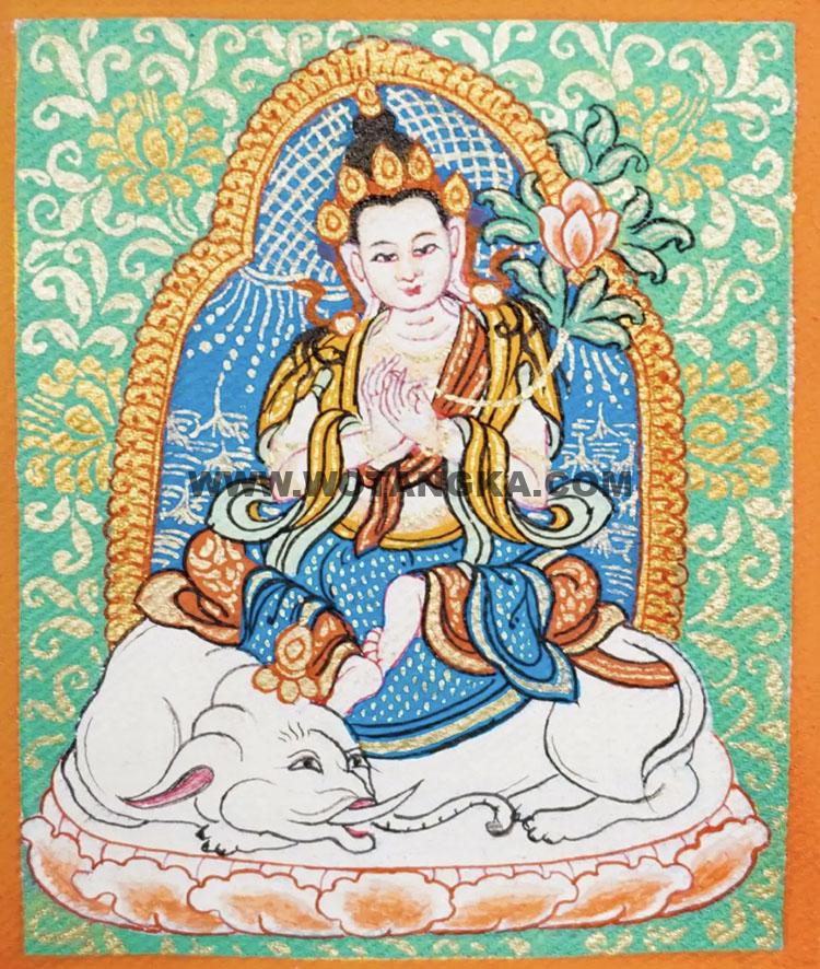 编号118-4000579：彩绘小唐卡-骑象普贤菩萨（长方形·5*4CM左右）