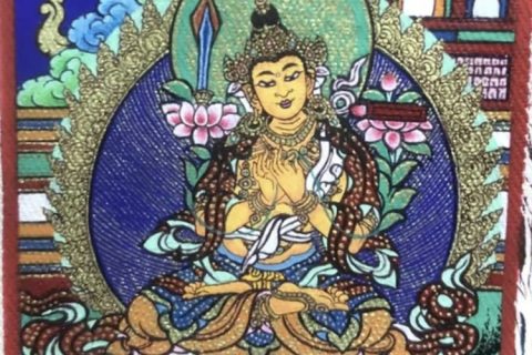 编号118-4158825：彩绘小唐卡-文殊菩萨（长方形·5*4CM左右）